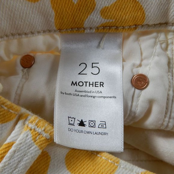 MOTHER The Curbside Heel Fray JEANS Size 25 Marigold Yellow Floral Leopard Denim - Picture 13 of 15